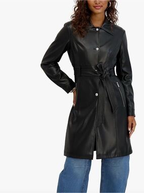 Kensie Women’s Novelty Faux Leather Trench Coat – XL